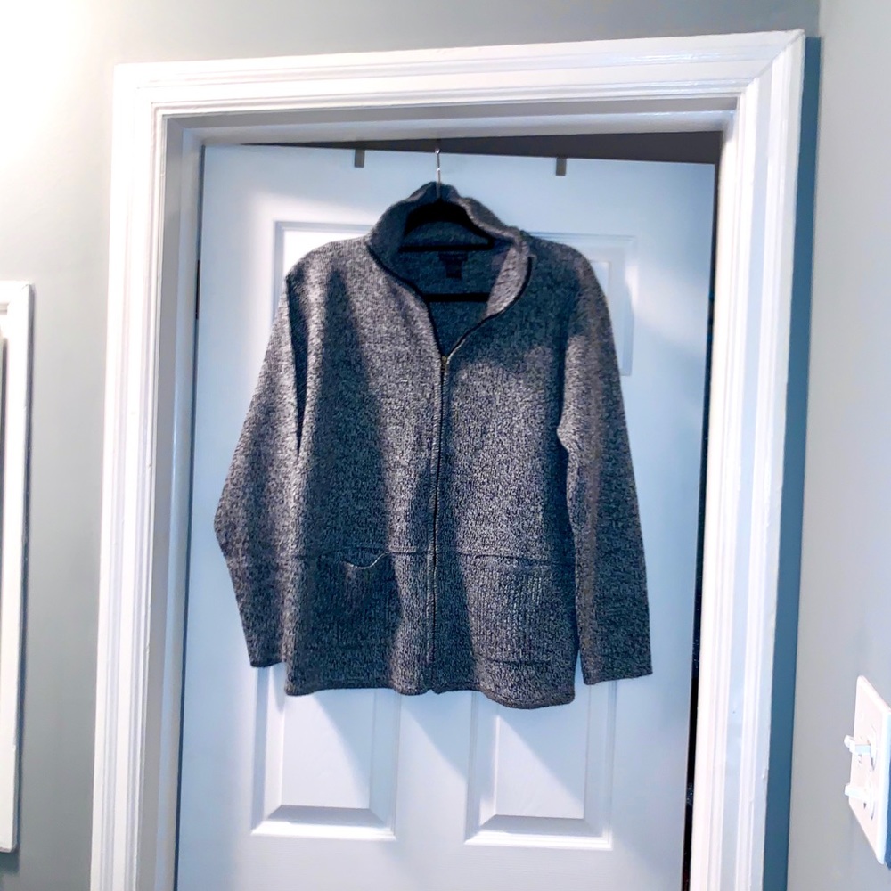 Gray Zip Cardigan Sweater Cozy Minimalist Soft Knit Jacket L